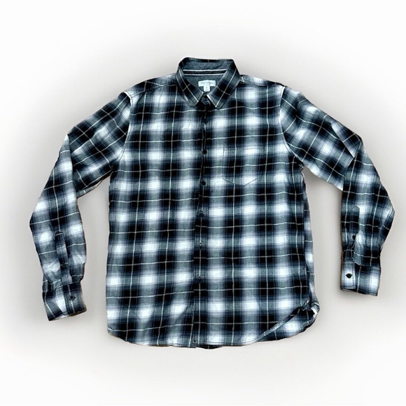 Sun + Stone Long Sleeve Button-Up Black White Grey Plaid Small 100% Cotton - Picture 1 of 5